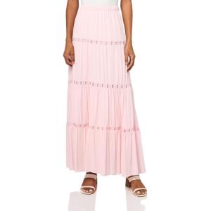 Forever 21 Womens Tiered Maxi Skirt with Lace Inserts(Pink)