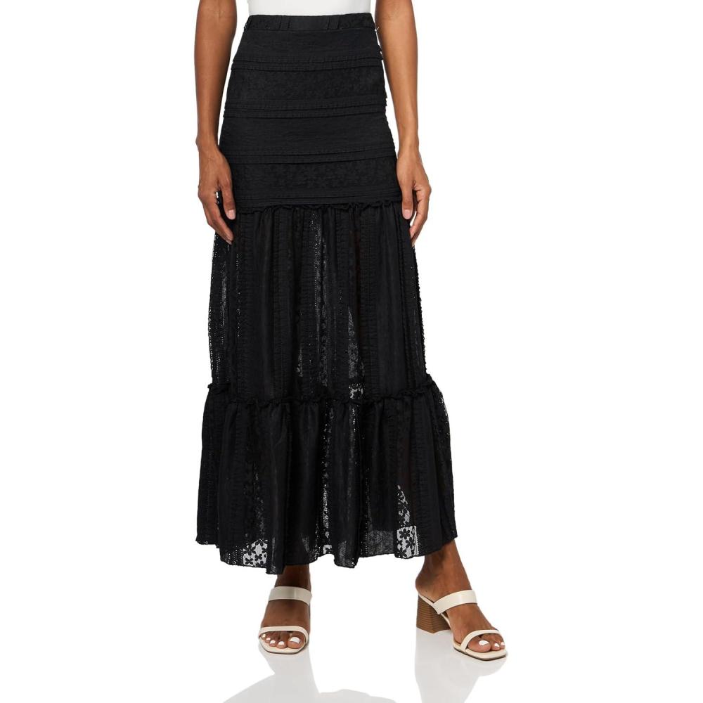image:imageForever 21 Womens Lace Maxi Skirt with Tiered HemBlack