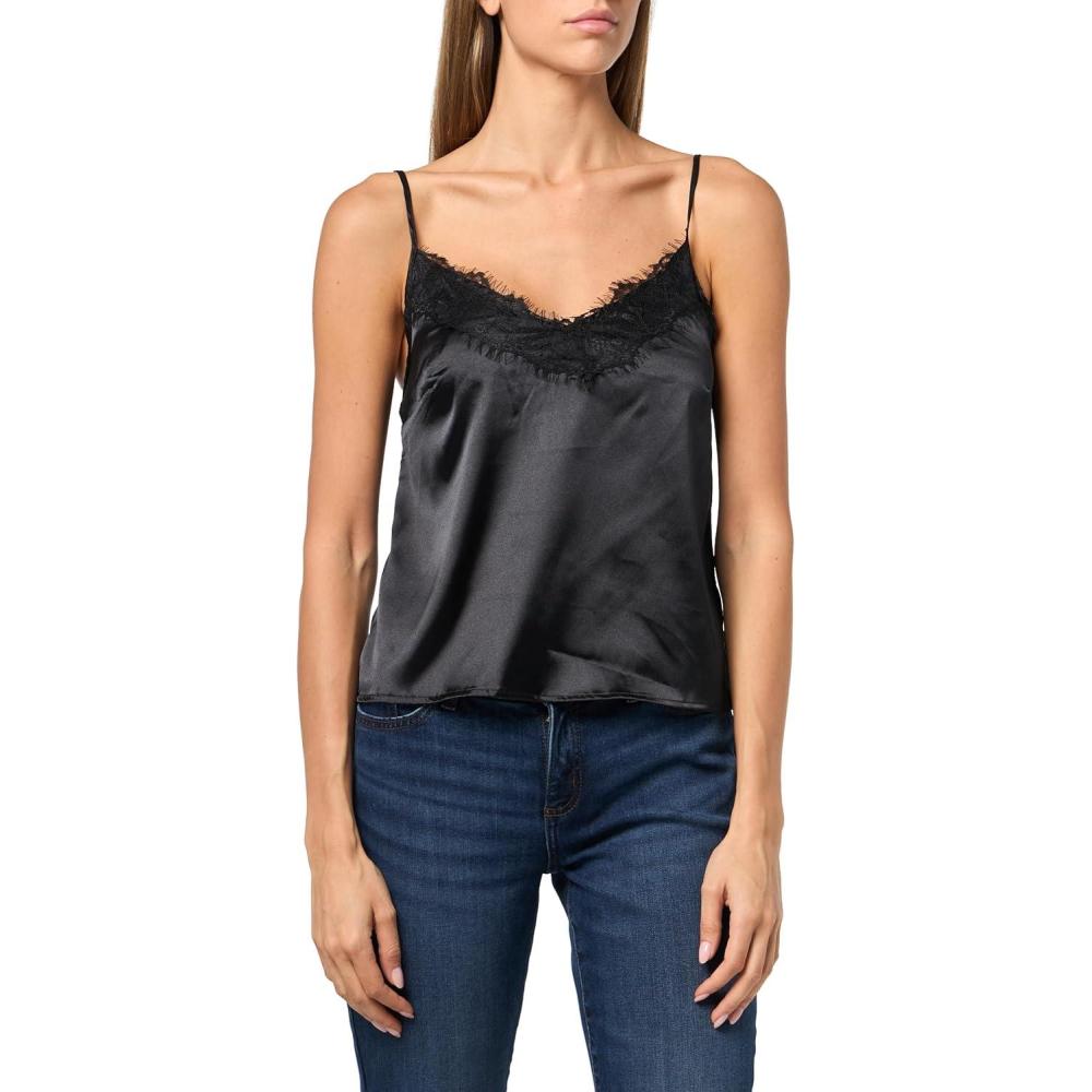 image:imageForever 21 Womens Satin Cami with Lace TrimBlack