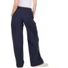 Forever 21 Women’s Nylon Wide Leg Pants with Lace Trim Side Detail(Navy)