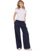 Forever 21 Women’s Nylon Wide Leg Pants with Lace Trim Side Detail(Navy)