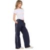 Forever 21 Women’s Nylon Wide Leg Pants with Lace Trim Side Detail(Navy)