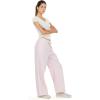 Forever 21 Women’s Nylon Wide Leg Pants with Lace Trim Side Detail(Pink)