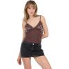 Forever 21 Womens Beaded V Neck Top with Lace Trim(Brown)