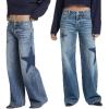 Forever 21 Womens Denim Pants with Laser Print Stars and Stud Detail(Blue)