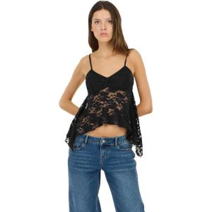 Forever 21 Women’s Asymmetric Hem Lace Cami with Built-in Bra(Black)