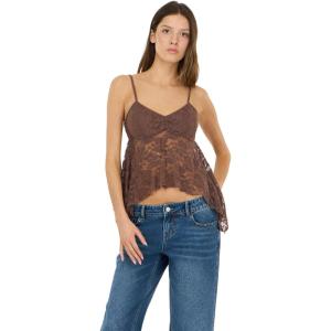 Forever 21 Women’s Asymmetric Hem Lace Cami with Built-in Bra(Brown)