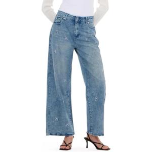 Forever 21 Women’s Denim with Rhinestone Bows and Studs(Blue)