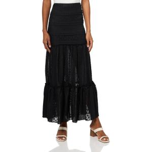 Forever 21 Women’s Lace Maxi Skirt with Tiered Hem(Black)
