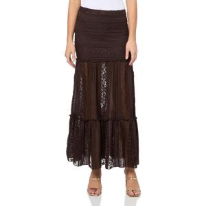 Forever 21 Women’s Lace Maxi Skirt with Tiered Hem(Brown)