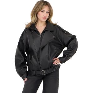 Forever 21 Women’s Oversized Pu Jacket With Belted Waist(Black)