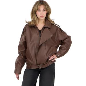 Forever 21 Women’s Oversized Pu Jacket With Belted Waist(Brown)
