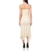 Forever 21 Women’s Strapless Ruched Bodice Drop Waist Mesh Maxi Dress with Asymmetric Hem(Yellow)