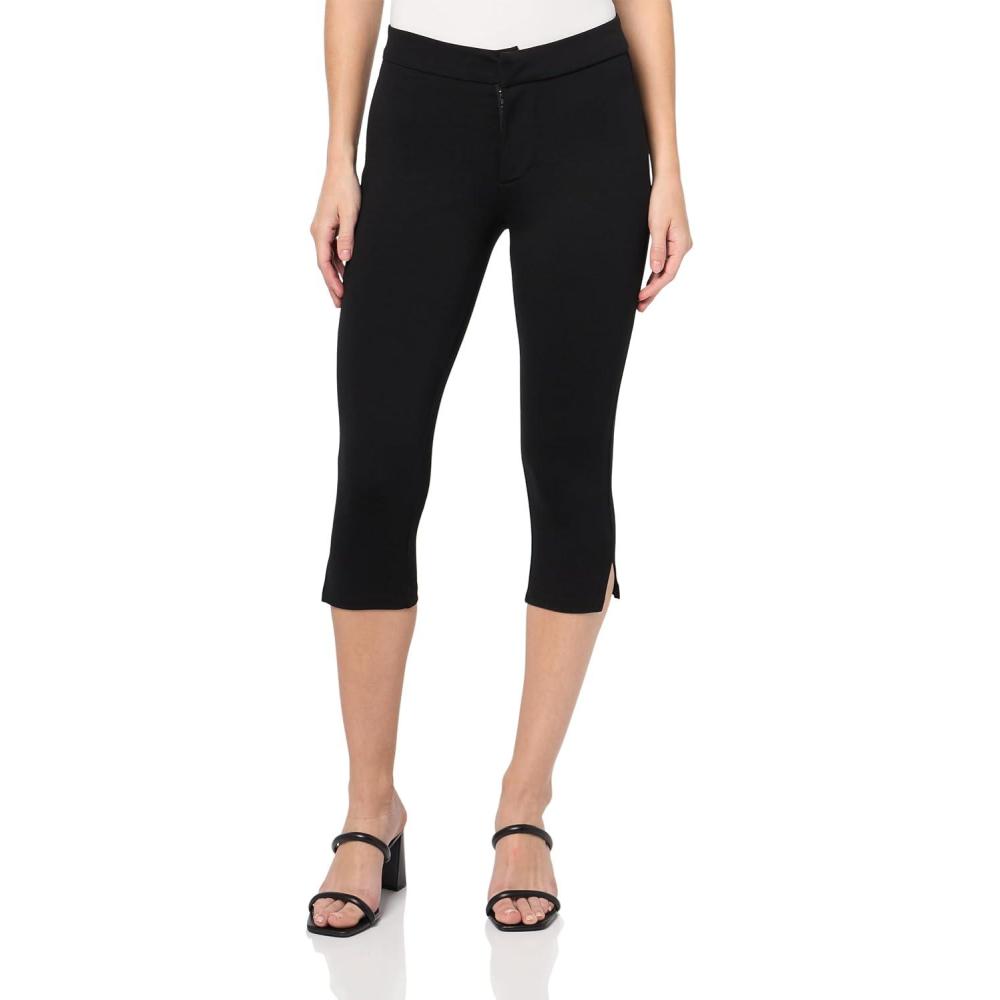 image:imageForever 21 Womens Capri Pants with Fold Over Waist and Bottom SlitsBlack