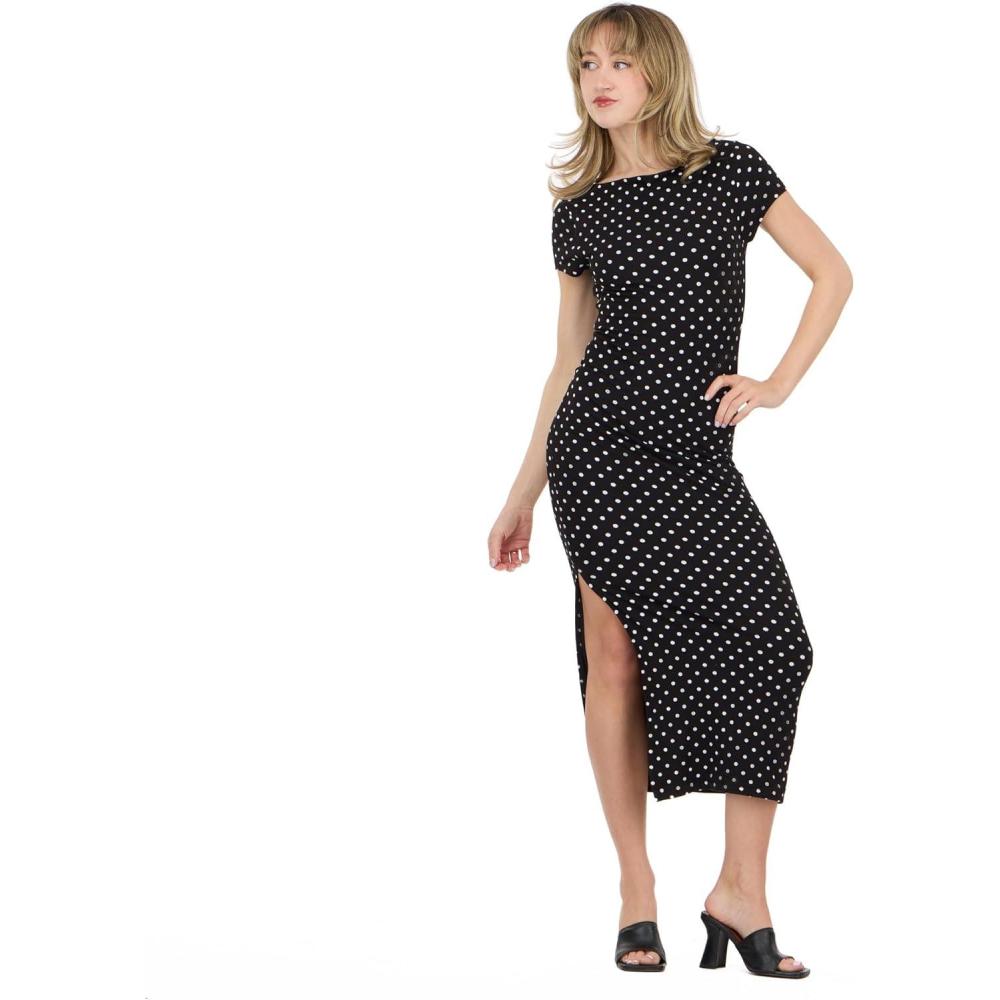 image:imageForever 21 Womens Short Sleeve Boatneck Midi DressBlack