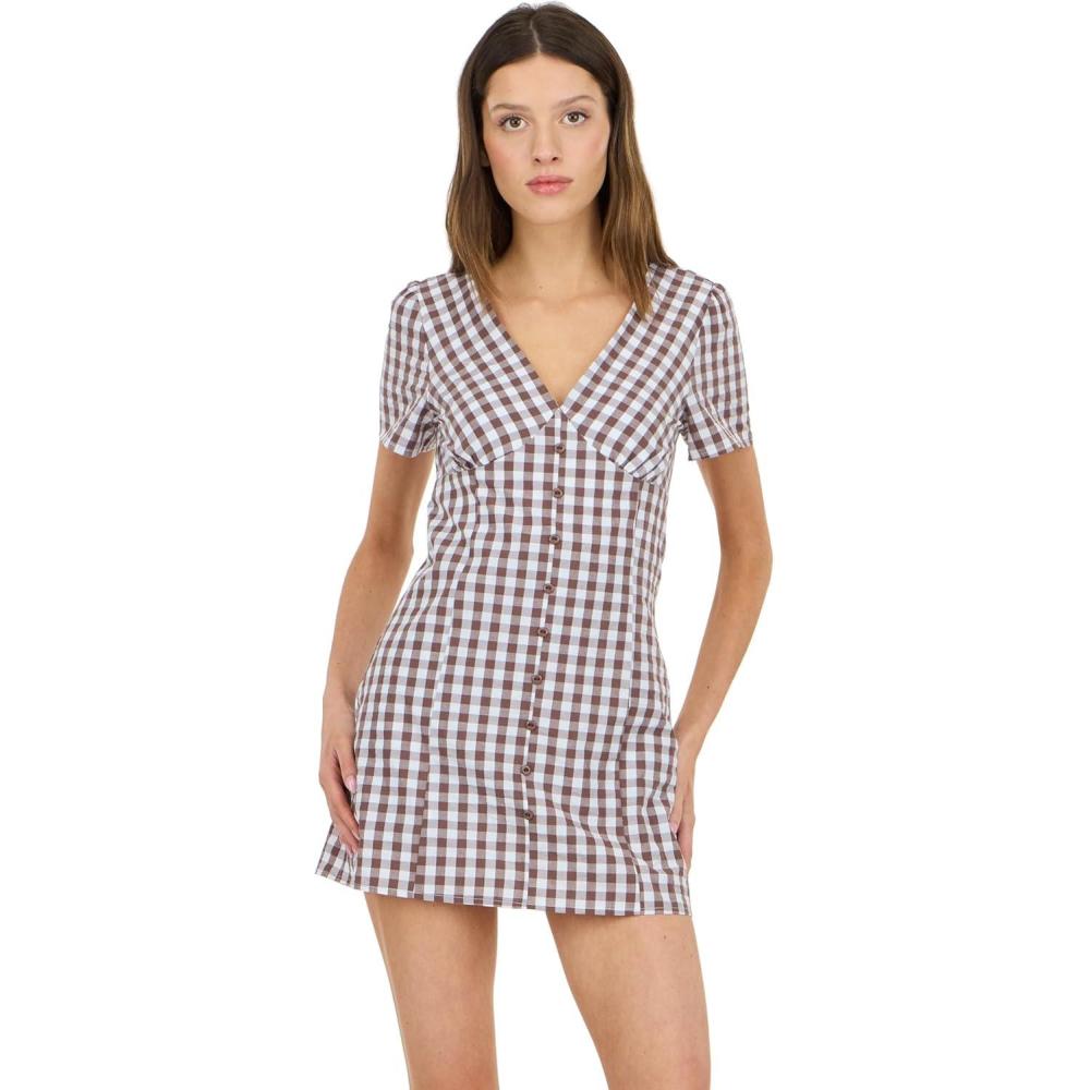 image:imageForever 21 Womens VNeck Plaid Dress with Front PlacketBrown