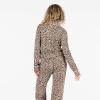 Forever 21 Women’s Pj Set – Button Down Shirt and Drawstring Pants With Piping and Aop(Leopard)