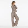 Forever 21 Women’s Pj Set – Button Down Shirt and Drawstring Pants With Piping and Aop(Leopard)