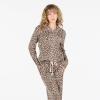 Forever 21 Women’s Pj Set – Button Down Shirt and Drawstring Pants With Piping and Aop(Leopard)
