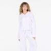 Forever 21 Women’s Pj Set – Button Down Shirt and Drawstring Pants With Piping and Aop(White)