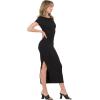 Forever 21 Women’s Short Sleeve Boatneck Midi Dress with Side Slit, Black, XS