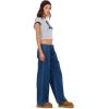 Forever 21 Women’s Wide Leg Light Weight Denim with Drawstring and Pockets(Blue)