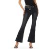 Forever 21 Women’s Flared Denim Pant with Large Buckle Belt.(Black)