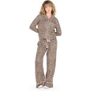 Forever 21 Women’s Pj Set – Button Down Shirt and Drawstring Pants With Piping and Aop(Leopard)