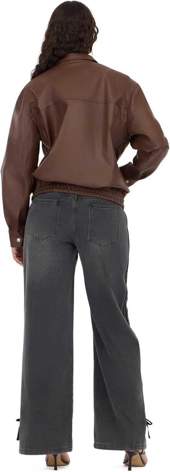image:imageForever 21 Womens Bomber Jacket With Zip Front Faux Leather OuterwearBrown