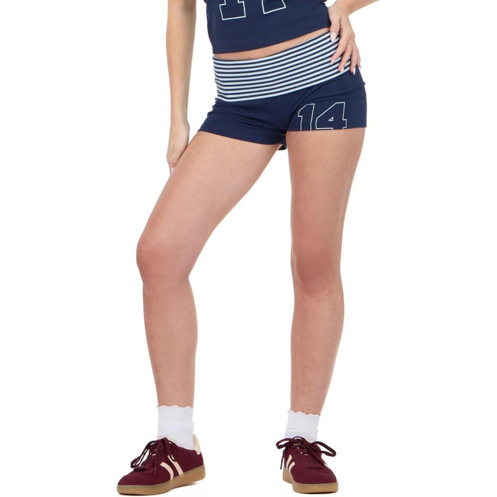 image:imageForever 21 Womens Fold Over Mini Short with Screen PrintNavy