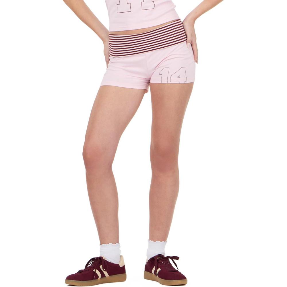 image:imageForever 21 Womens Fold Over Mini Short with Screen PrintPink