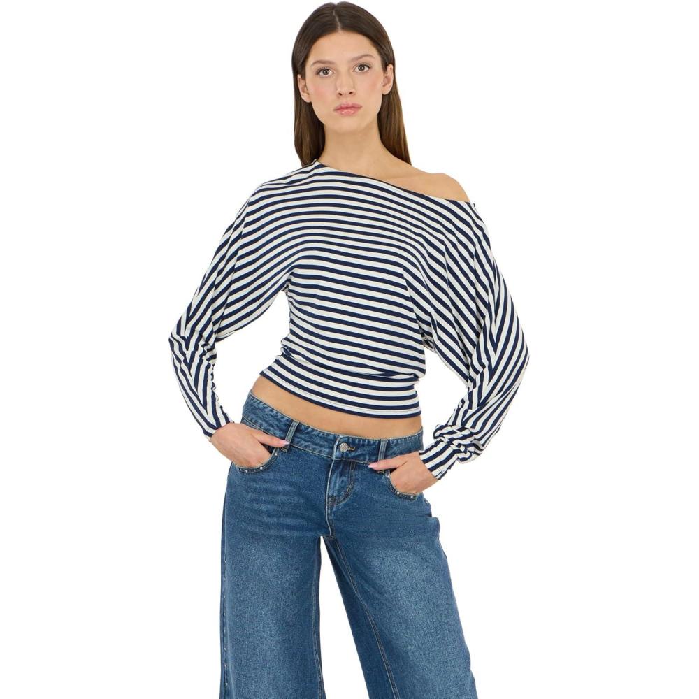 image:imageForever 21 Womens Long Sleeve OffShoulder Dolman Top with Banded BottomNavy