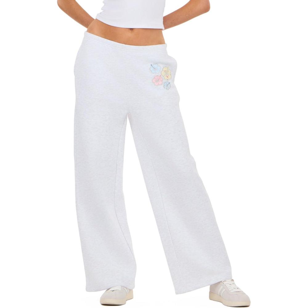 image:imageForever 21 Womens Wide Leg Jogger Pants with Patch DetailsHeather Grey