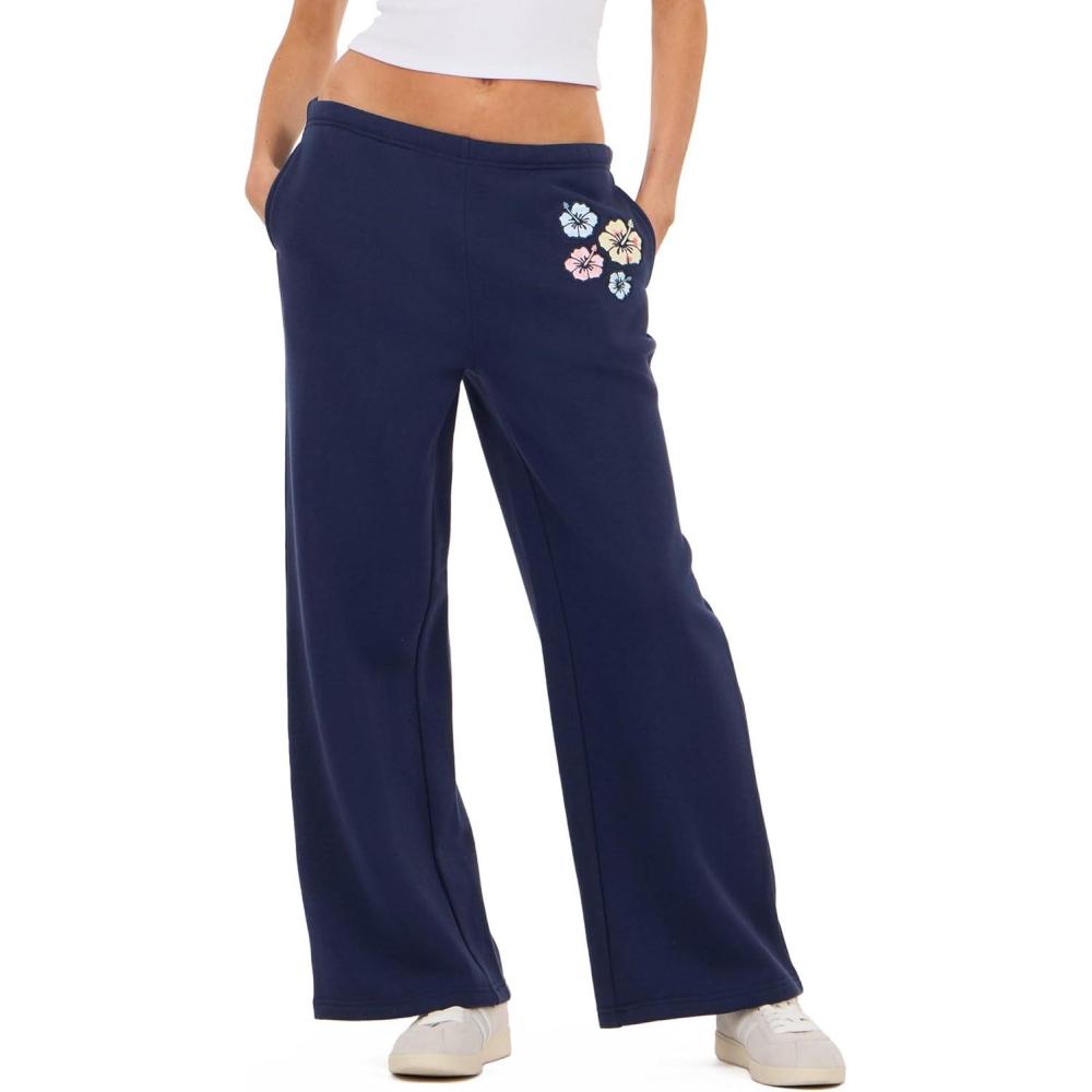 image:imageForever 21 Womens Wide Leg Jogger Pants with Patch DetailsNavy