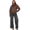 Forever 21 Women’s Bomber Jacket With Zip Front Faux Leather Outerwear(Brown)