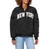 Forever 21 Women’s Nylon Bomber Jacket With Patch Graphics(Black)