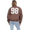 Forever 21 Women’s Nylon Bomber Jacket With Patch Graphics(Brown)
