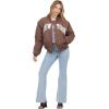 Forever 21 Women’s Nylon Bomber Jacket With Patch Graphics(Brown)