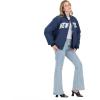 Forever 21 Women’s Nylon Bomber Jacket With Patch Graphics(Navy)