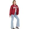 Forever 21 Women’s Nylon Bomber Jacket With Patch Graphics(Red)