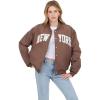 Forever 21 Women’s Nylon Bomber Jacket With Patch Graphics(Brown)
