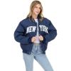 Forever 21 Women’s Nylon Bomber Jacket With Patch Graphics(Navy)