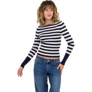 Forever 21 Women’s Boatneck Sweater with High Rib Start(Navy)