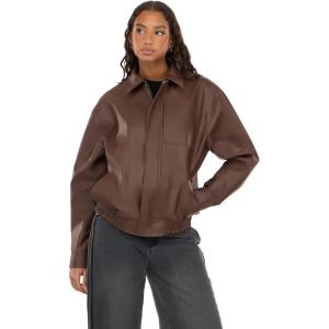 Forever 21 Women’s Bomber Jacket With Zip Front Faux Leather Outerwear(Brown)