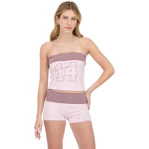 Forever 21 Women’s Foldover Tube Top with Stripes and Graphics(Pink)