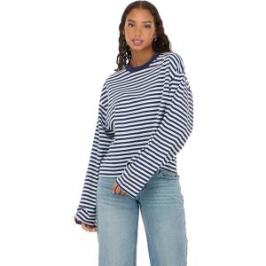 Forever 21 Women’s Long Sleeve Crew Neck Top(Navy)