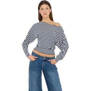 Forever 21 Women’s Long Sleeve Off-Shoulder Dolman Top with Banded Bottom(Navy)