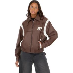 Forever 21 Women’s Oversized Pu Jacket With Self Patch Details(Brown)