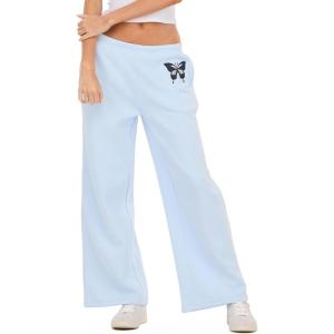 Forever 21 Women’s Wide Leg Jogger Pants with Patch Details(Blue)