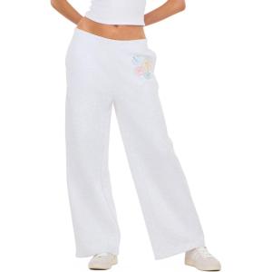 Forever 21 Women’s Wide Leg Jogger Pants with Patch Details(Heather Grey)